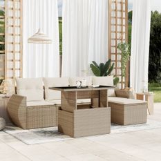 Salon de jardin avec coussins 6 pcs beige résine tressée