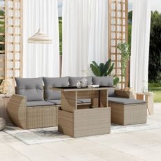 Salon de jardin avec coussins 6 pcs beige résine tressée