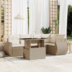 Salon de jardin avec coussins 6 pcs beige résine tressée