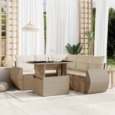 Salon de jardin avec coussins 6 pcs beige résine tressée