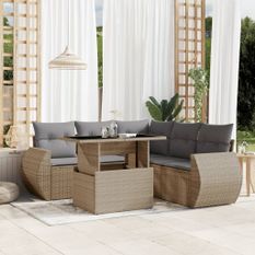 Salon de jardin avec coussins 6 pcs beige résine tressée