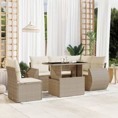 Salon de jardin avec coussins 6 pcs beige résine tressée