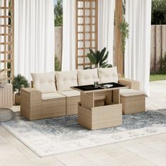 Salon de jardin avec coussins 6 pcs beige résine tressée