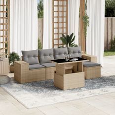 Salon de jardin avec coussins 6 pcs beige résine tressée