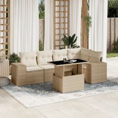 Salon de jardin avec coussins 6 pcs beige résine tressée