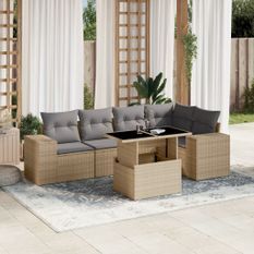 Salon de jardin avec coussins 6 pcs beige résine tressée