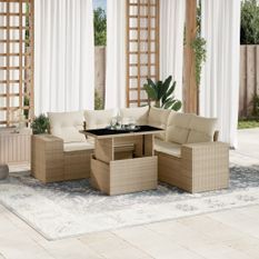 Salon de jardin avec coussins 6 pcs beige résine tressée