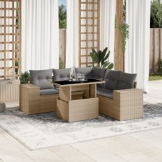 Salon de jardin avec coussins 6 pcs beige résine tressée