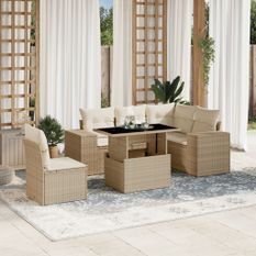 Salon de jardin avec coussins 6 pcs beige résine tressée