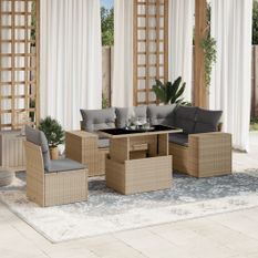 Salon de jardin avec coussins 6 pcs beige résine tressée