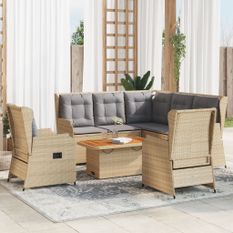 Salon de jardin avec coussins 6 pcs beige résine tressée