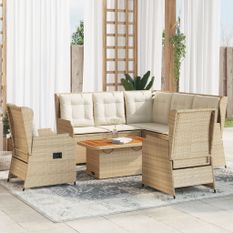 Salon de jardin avec coussins 6 pcs beige résine tressée