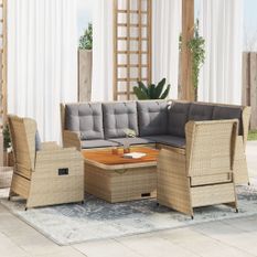 Salon de jardin avec coussins 6 pcs beige résine tressée