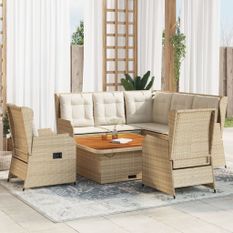 Salon de jardin avec coussins 6 pcs beige résine tressée