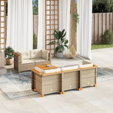 Salon de jardin avec coussins 6 pcs beige résine tressée