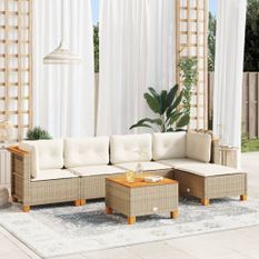 Salon de jardin avec coussins 6 pcs beige résine tressée