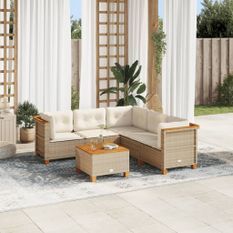 Salon de jardin avec coussins 6 pcs beige résine tressée