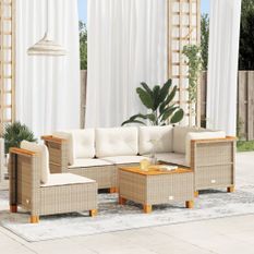 Salon de jardin avec coussins 6 pcs beige résine tressée