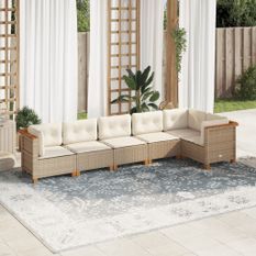 Salon de jardin avec coussins 6 pcs beige résine tressée