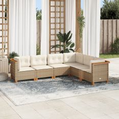 Salon de jardin avec coussins 6 pcs beige résine tressée