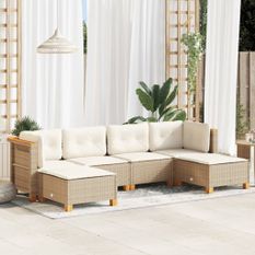 Salon de jardin avec coussins 6 pcs beige résine tressée