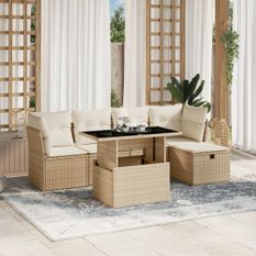 Salon de jardin avec coussins 6 pcs beige résine tressée