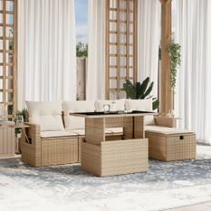 Salon de jardin avec coussins 6 pcs beige résine tressée