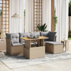 Salon de jardin avec coussins 6 pcs beige résine tressée