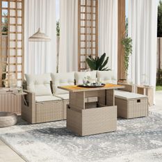 Salon de jardin avec coussins 6 pcs beige résine tressée