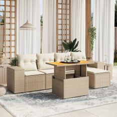 Salon de jardin avec coussins 6 pcs beige résine tressée