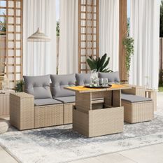 Salon de jardin avec coussins 6 pcs beige résine tressée