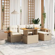 Salon de jardin avec coussins 6 pcs beige résine tressée