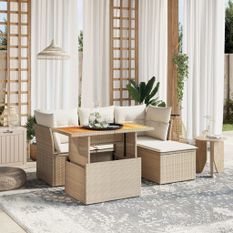 Salon de jardin avec coussins 6 pcs beige résine tressée