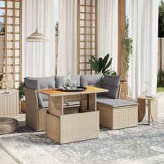 Salon de jardin avec coussins 6 pcs beige résine tressée