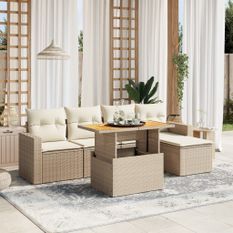 Salon de jardin avec coussins 6 pcs beige résine tressée