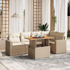 Salon de jardin avec coussins 6 pcs beige résine tressée