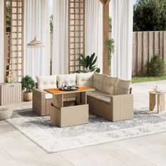 Salon de jardin avec coussins 6 pcs beige résine tressée