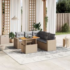 Salon de jardin avec coussins 6 pcs beige résine tressée