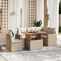 Salon de jardin avec coussins 6 pcs beige résine tressée