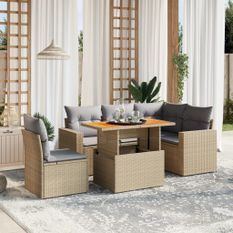 Salon de jardin avec coussins 6 pcs beige résine tressée