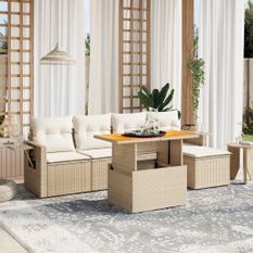 Salon de jardin avec coussins 6 pcs beige résine tressée