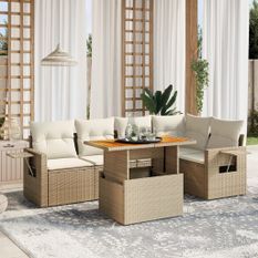 Salon de jardin avec coussins 6 pcs beige résine tressée