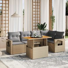 Salon de jardin avec coussins 6 pcs beige résine tressée