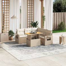 Salon de jardin avec coussins 6 pcs beige résine tressée