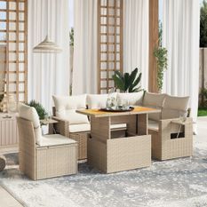 Salon de jardin avec coussins 6 pcs beige résine tressée