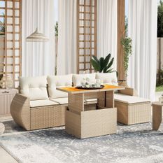 Salon de jardin avec coussins 6 pcs beige résine tressée