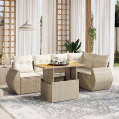 Salon de jardin avec coussins 6 pcs beige résine tressée