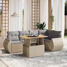 Salon de jardin avec coussins 6 pcs beige résine tressée