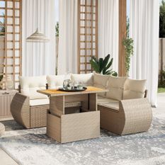 Salon de jardin avec coussins 6 pcs beige résine tressée