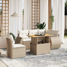 Salon de jardin avec coussins 6 pcs beige résine tressée